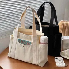 Stylish Large Canvas Tote Bag for Work, College & Daily Use - Women's Shoulder B
