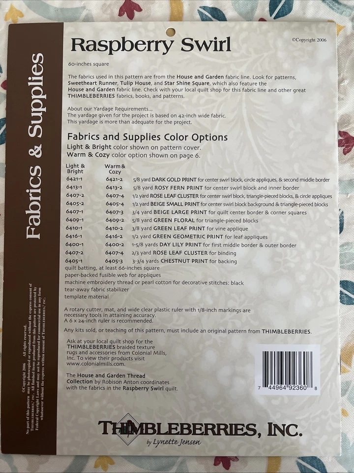 Raspberry Swirl Quilt Pattern Pieced by Thimbleberries 4th Quarter 60x60 - Image 2 of 2