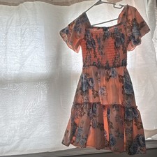 Girls S Orange Blue Floral Smocked Sundress S...
