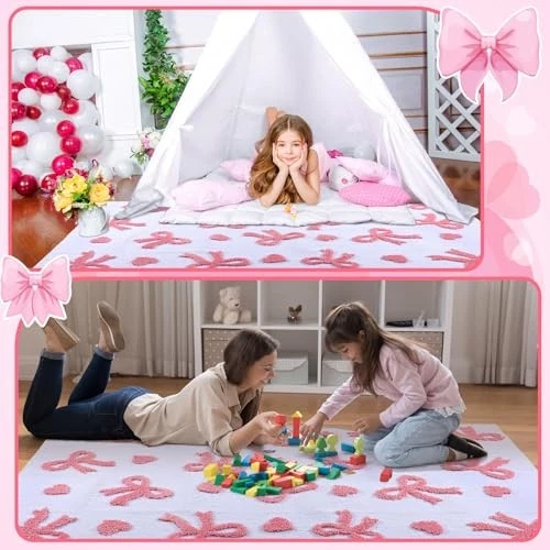 3D большой бант ковер 4 x 6 футов розовый сердце спальни ковер нескользящий кокетка ковер - Изображение 3 из 4