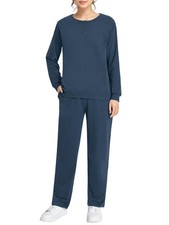 Women's Petite Sweatsuits Button Down Sweatshirt and Sweatpants Sets Cotton J...
