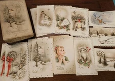NIB Vintage MCM Box 21 Glitter Christmas Cards Kitten Snowy Scenes Candle