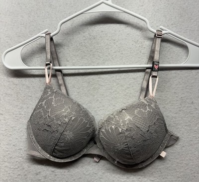 34B Grey Gray LACE Mesh Wing Extreme Lift Victorias Secret Plunge PushUp Bra NWT