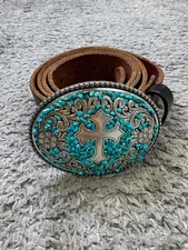 Gelante Leather Belt Adult XXL N Buckle Western Christian Religious Cowboy