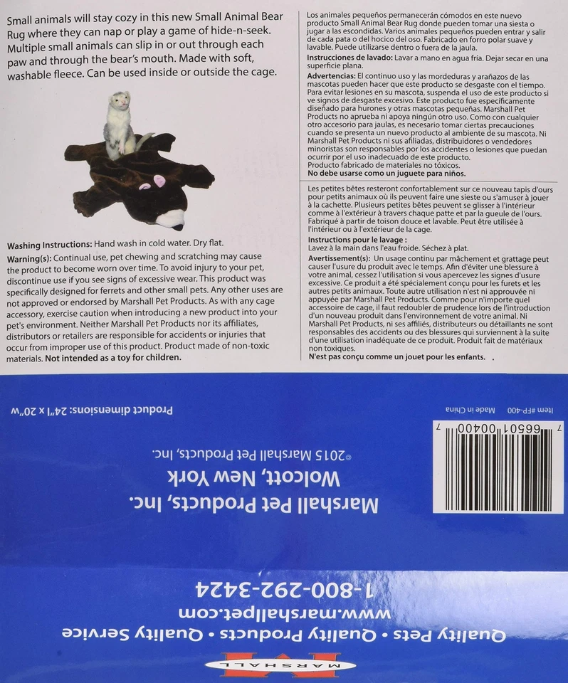 Alfombra de oso animal pequeño Marshall, 24 por 20 pulgadas, cama polar y juguete túnel para F Foto 3 de 3