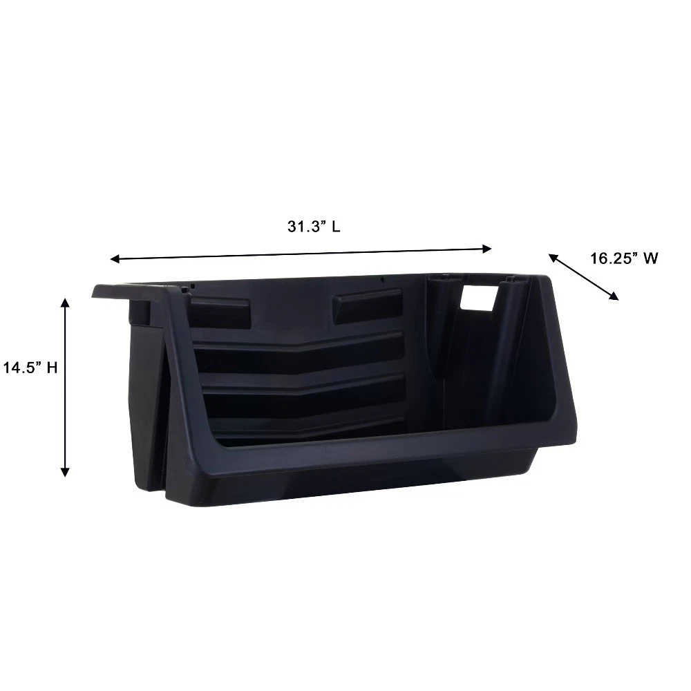 (2 Pack) Heavy Duty Garage Plastic Stacking Bin, Black - thumbnail 3