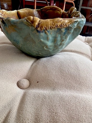 Antique Japanese Pottery Organic Bowl Ikebana Centerpiece with Spout- Ceramic - Picture 2 of 8