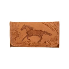 American West Womens Hitchin Post Natural Tan Leather Trifold Wallet OS