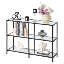 Uimoso 3-Tier Glass Console Table Rectangle Sofa Side Table with Anti-Tip Black