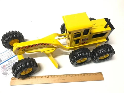 Vintage 1980s Tonka Pressed Steel Yellow Road Grader Construction Vehicle.