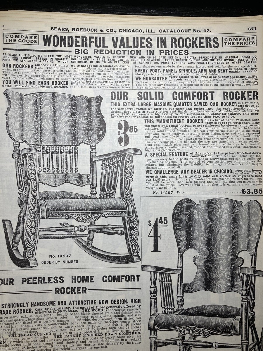 1908 PAPER AD Print Sears Catalog Rocker Chairs B120 | eBay