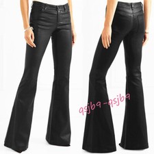 Fashion Women's Faux Leather Flared Pants Bell Bottoms Slim Fit Wide Leg Pants