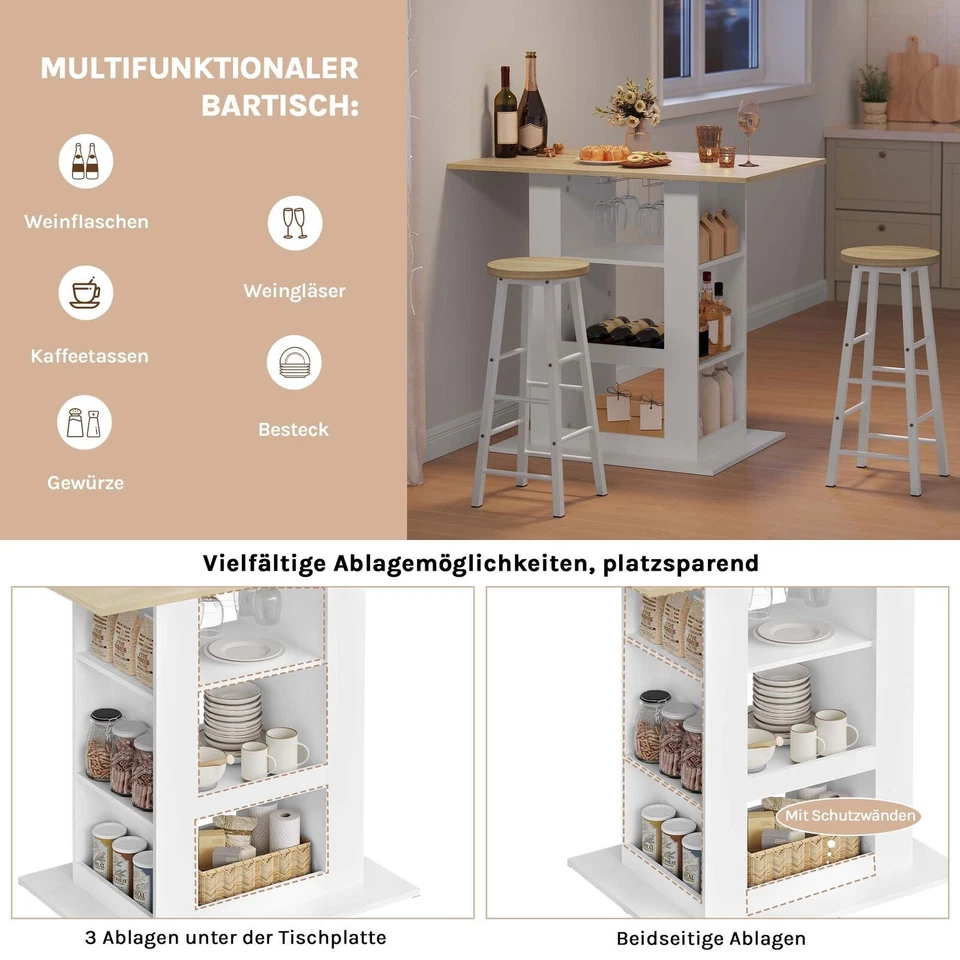 WOLTU Bartisch mit 3 Ablagefächern Stehtisch Esstisch Küchentheke Tresentisch - Bild 3 von 4