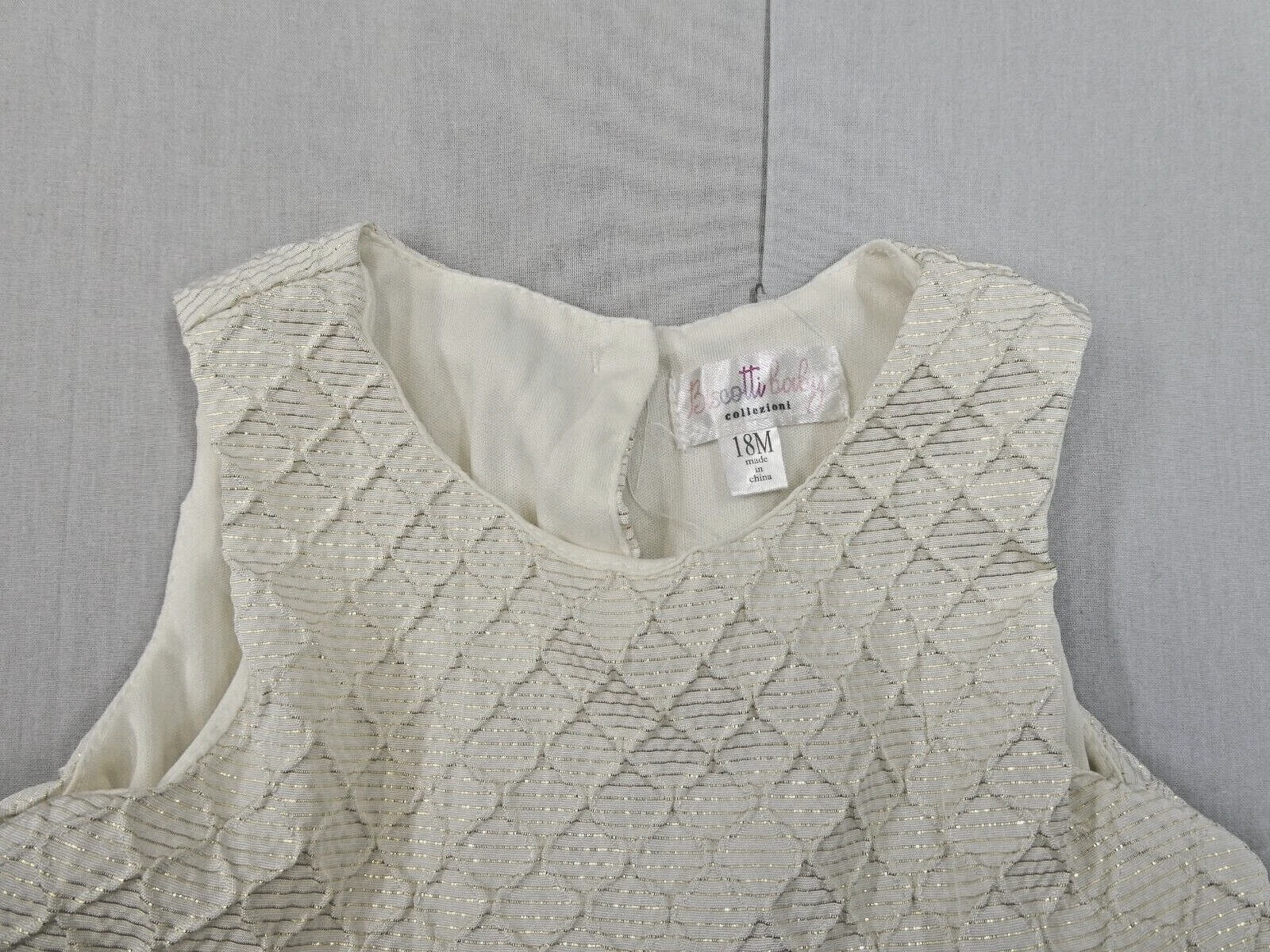 OFF WHITE Abito bambina biscotti bianco oro glitter fiocco bottoni cravatta 18 m macchia