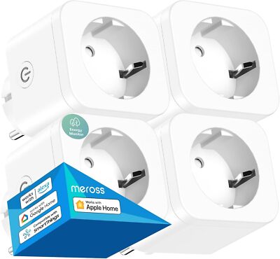 Meross MSS210P WLAN Steckdose Funktioniert mit HomeKit, Smart Steckdose 4 Stück