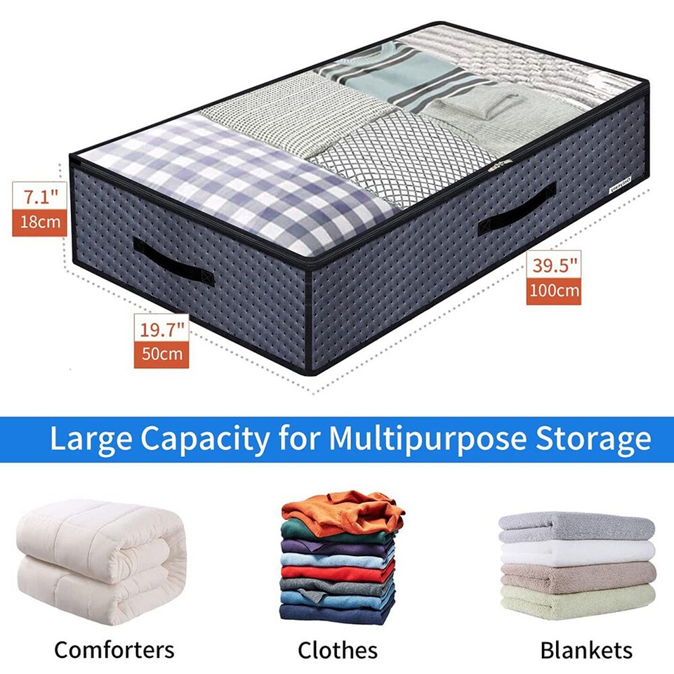 2 pcs 90L Under Bed Storage Bags for Clothing Duvet Blankets Bedding