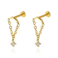 2PC Small Helix Piercing Earrings for Women Gold Silver Titanium Flat Back Ea...