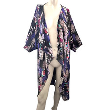 LulaRoe Coverup L Kimono Duster Sheer Feather Print Beachy Whimsical Jacket Boho