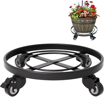 14 Inch Heavy Duty Trolley round Square Metal Plant Caddy, Black for Plant Pots 