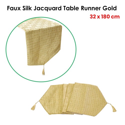 Corredor de mesa de jacquard de seda sintética dorado - Imagen 2 de 5