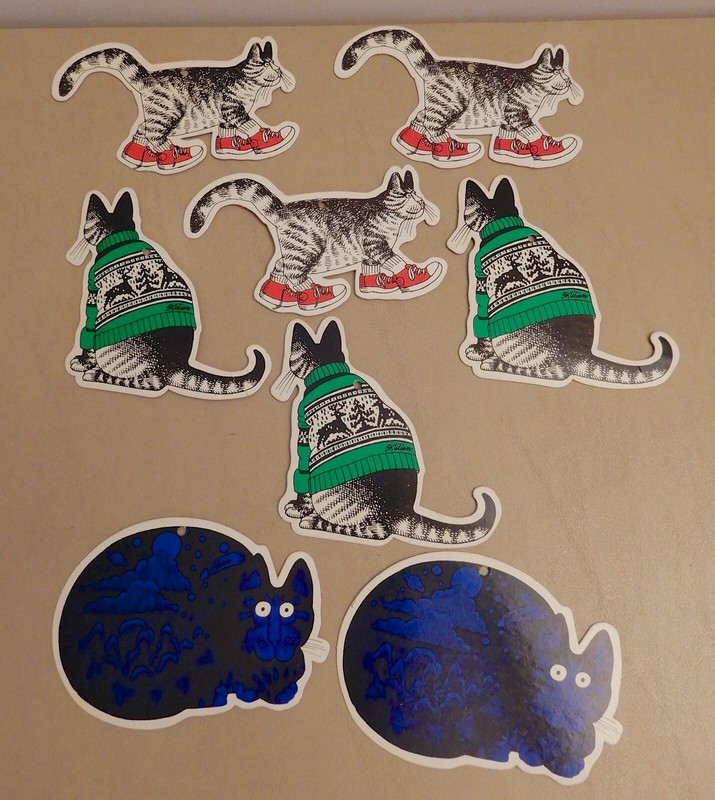 8 Vintage B.Kilban CAT in Sneaker Christmas Sweater Cut Cardboard Deco Ornament