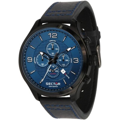 Herrenuhr Sector Traveller Multifunktion 48mm Saphir 100m Lederarmband