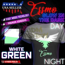 White Green Glow in the Dark Heat Transfer Vinyl HTV T-Shirt 20" Iron Press GD05