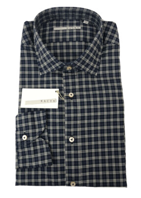 XACUS Hemd Passform Tailor Washed weicher schottischer Kragen blau