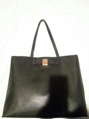 Black Ladies Faux Leather Large Tote Bag with BOW