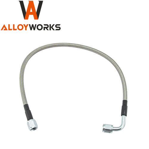 ALLOY WORKS 18" Steel Braided -4AN Turbo Oil Feed Line – 90° To Straight PTFE, Lifetime Warranty