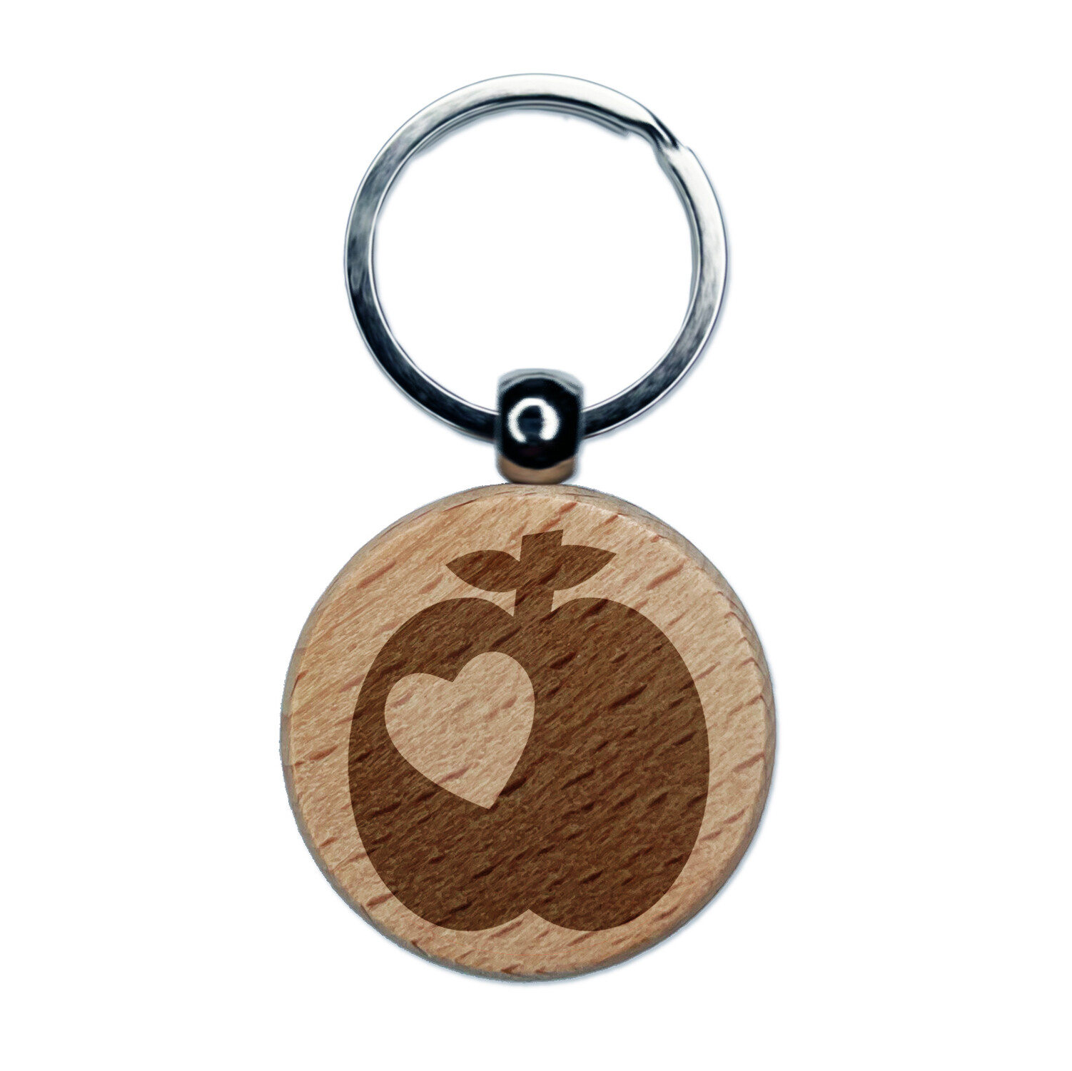 Apple Heart Engraved Wooden Round Keychain Charm Tag