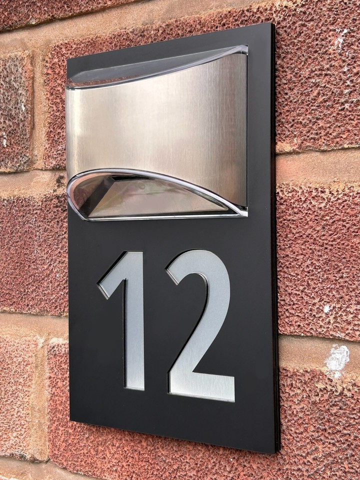 Solar House Number Signs Custom Door Numbers Personalized Solar House Number Sign - Modern LED Address Plaque With Street Name & Numbers 1-9999 Solar Lights Outdoor Solar Address Sign