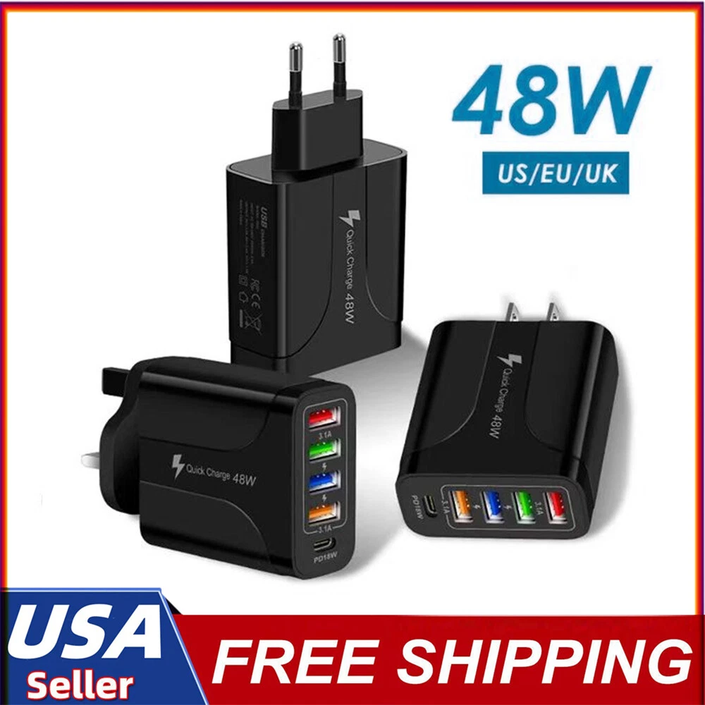 5 Multi Port USB Hub Charger Station Wall Fast Charger PD Power Adapter US Plug