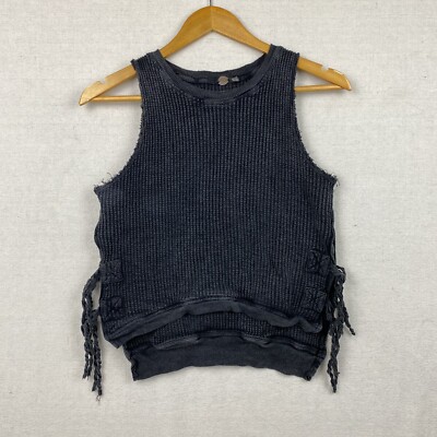 Free People One Womens Size Large Black Ribbed Textured Side