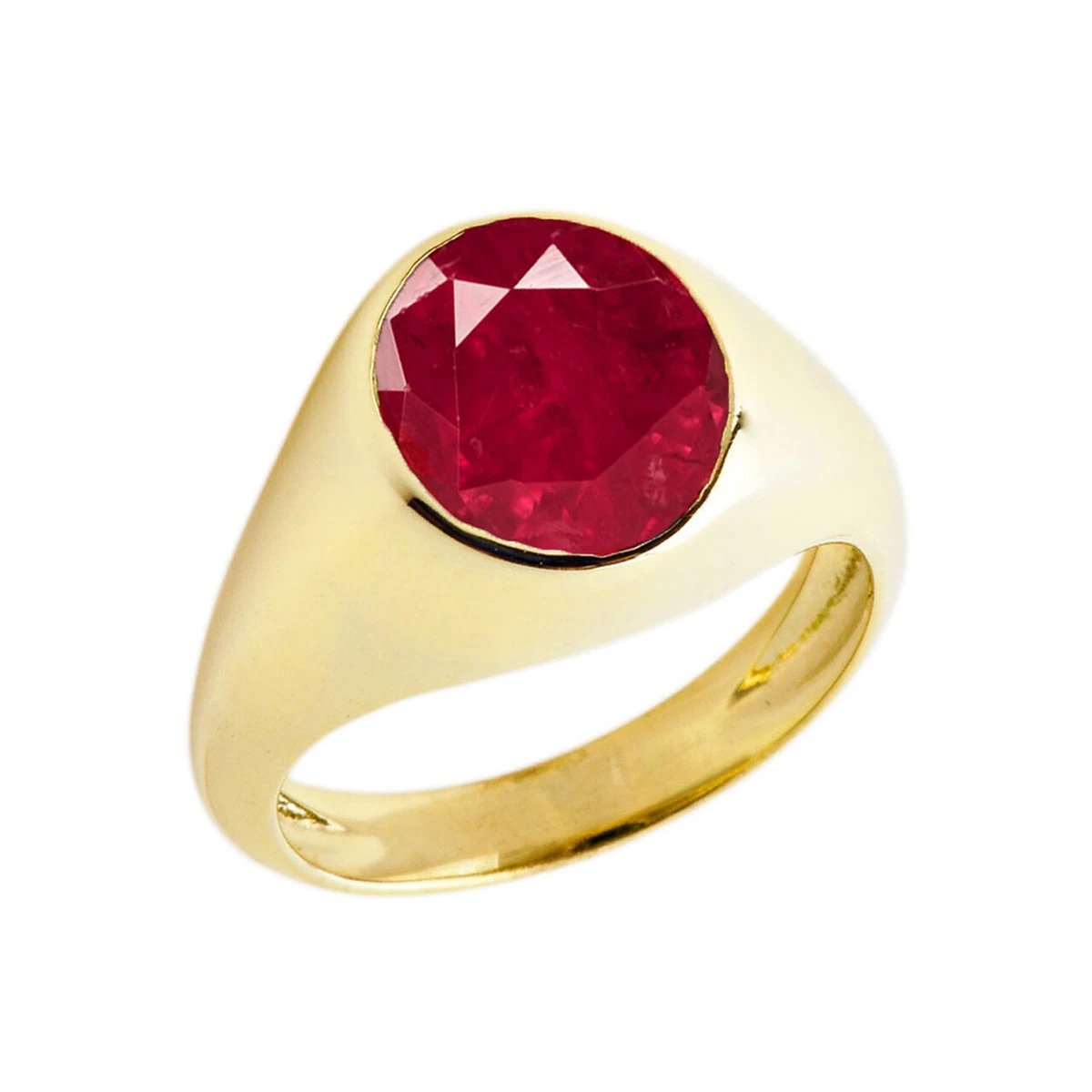 Solid Gold Ruby Birthstone Gentlemans Pinky Ring in 14K Yellow