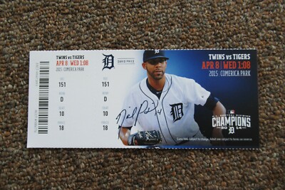DETROIT TIGERS VS MINNESOTA TWINS 4/8/2015 FULL TICKET ~ DAVID PRICE
