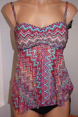 NWT Profile Swimsuit Tankini Bikini 2pc set Sz 6  Multi Bandeau
