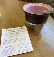 CHANTAL Fun Fondue Ceramic Pink And Brown 3c. With Stainless Steel Stand