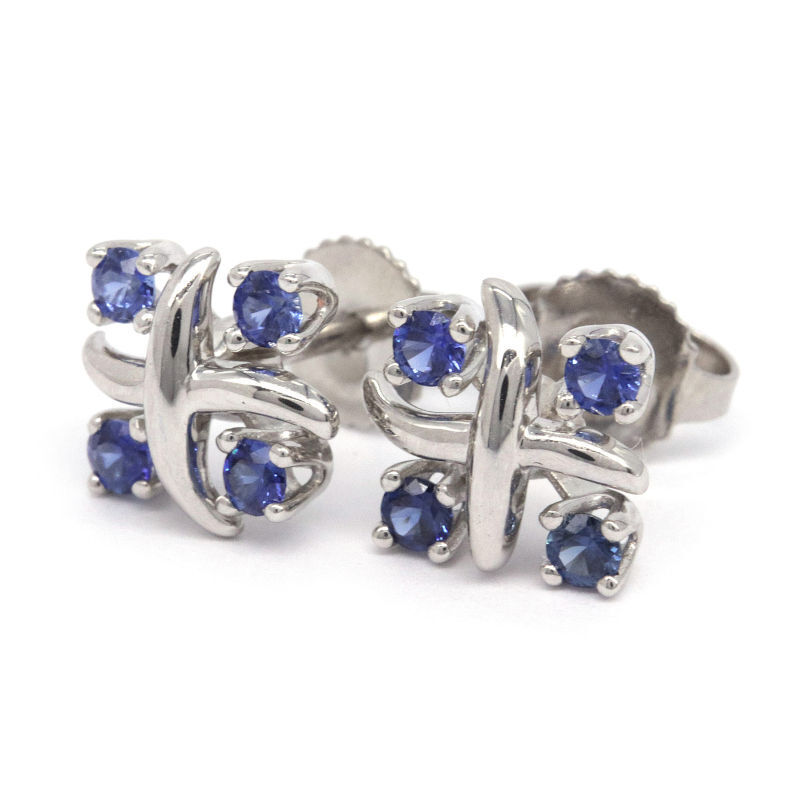 Tiffany & Co. Jean Schlumberger Earrings Pt950 Sapphire Studs Polished Blue 4038