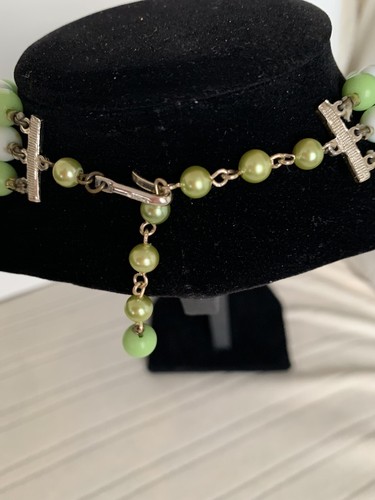 Set orecchini collana vintage perle vetro bianco verde chiusura 3 fili tono argento - Foto 6 di 21