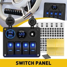 4 Gang Dual USB Toggle Rocker Switch Panel for Car Boat Marine RV Truck Blue LED