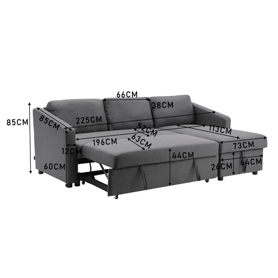 Upholstered Chaise Sectional Reversible Corner Sofa Bed Pull Out Sleeper L Shape - Image 4 of 4