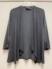 CHICO'S TRAVELERS Jacket - Dark Gray Acetate Open Style 3/4 Sleeve, Size 1, 8-10