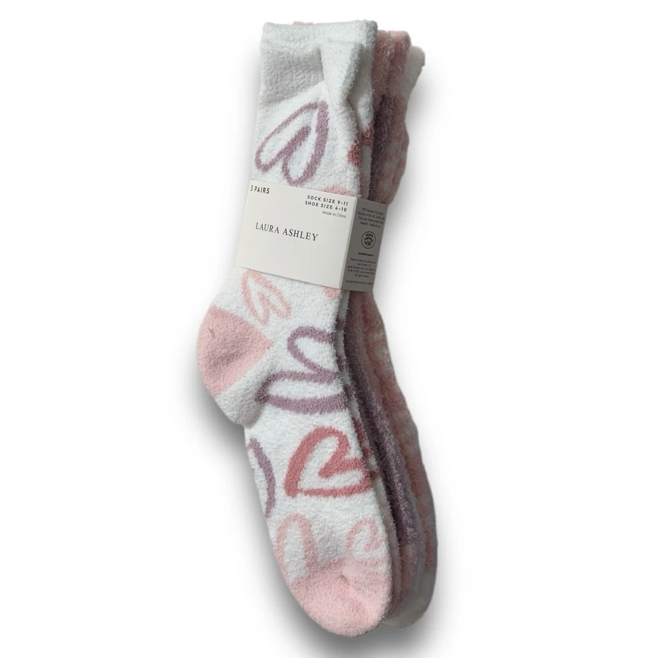 Calcetines Deportivos Laura Ashley 3 Pr Para Mujer Cálidos Corazones Difusos Blanco Rosa Talla 4-10 Foto 2 de 4