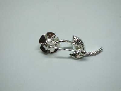 Beautiful Brooch Pin Flower Shape Silver Tone Lime Rhinestone