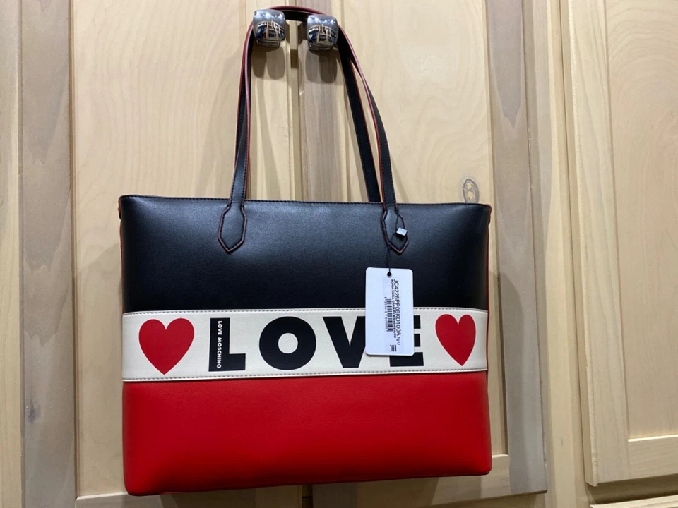 Nuevo con etiquetas Bolso de Mano Love Moschino Borsa Grano Pequeño PU Negro Rojo Foto 3 de 4