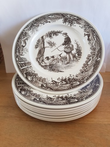 Lot 8 Assiettes Plates Villeroy & Boch Anjou Décor Chasse D26.5cm - Afbeelding 2 van 6