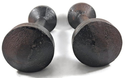 PAIR CAST IRON DUMBELLS Hand Weights 3 LB ea. Authentic Vintage Gym Equipment - Picture 3 of 12