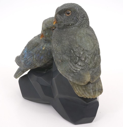 Andreas von Zadora Canadian (Born 1957) Lapidary Labradorite Sculpture Pr. Owls - Picture 8 of 12