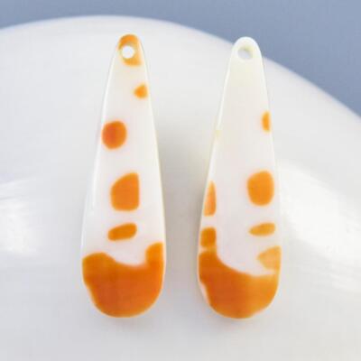Natural Mitra-Mitra Seashell Drop Earring Pair Cabochons Handmade 1.45g